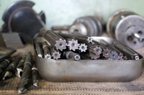 stock image vintage metal parts on the table. 