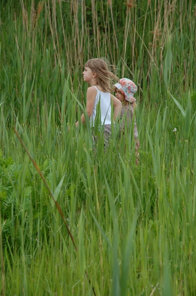 Little Girl Playing Grass — 图库照片