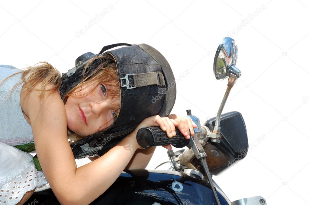 young mother with daughter in helmet 