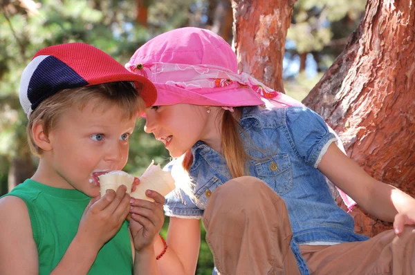 Crianças comendo gelado — Fotografia de Stock