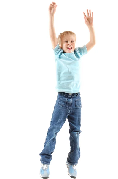 Saltando alegre menino — Fotografia de Stock