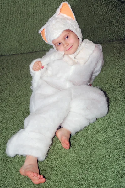 Girl dressed as white kitten — Stock Photo, Image