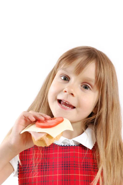 Kind isst ein Sandwich — Stockfoto