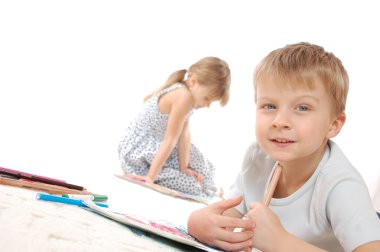 Children drawing and reading clipart