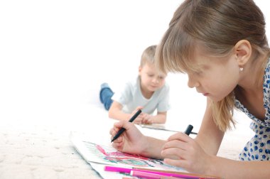 Kids drawing and reading clipart