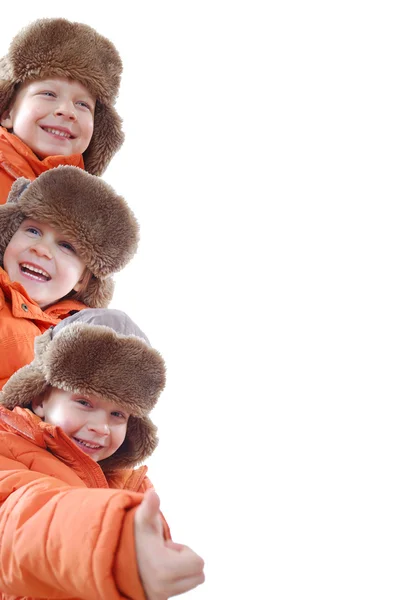 Laranja equipe de inverno família — Fotografia de Stock