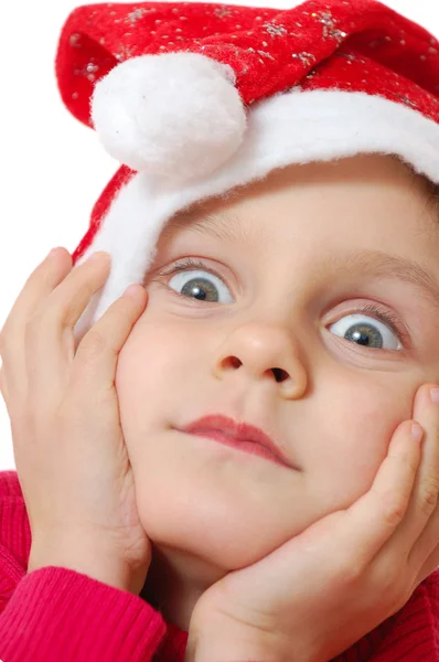 Roztomilé malé dítě vánoční klobouk — Stock fotografie