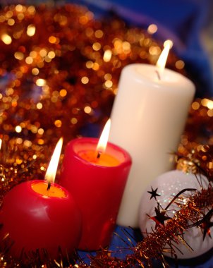 christmas decoration with red and blue candles 