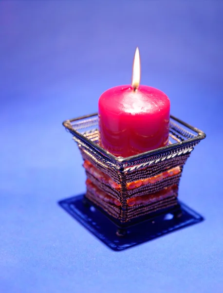 Burning Candle Red Heart — Stock Photo, Image