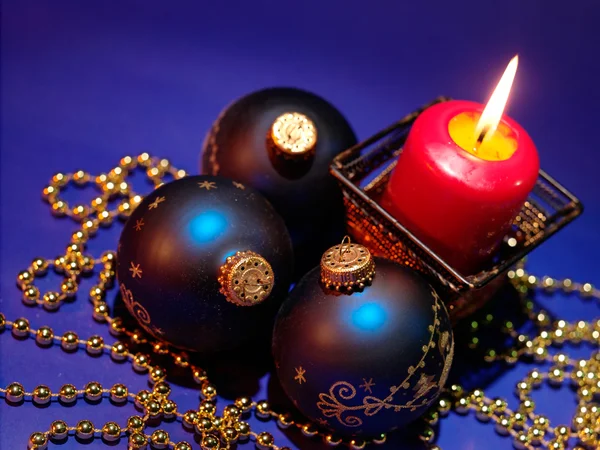 Christmas Decorations Candles Black Background — Fotografia de Stock