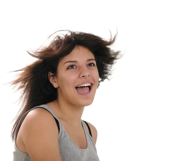 Funny Teen girl with a flying hairs — Stock Photo, Image
