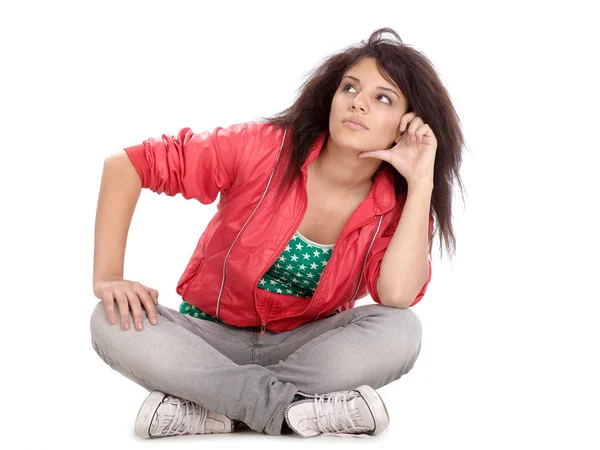 Young teen girl posing on white. Is not — Stock Photo, Image