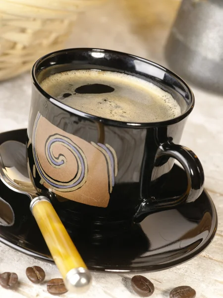 Café matutino. Taza de espresso con cof — Foto de Stock