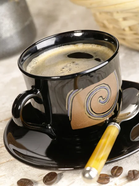 Café matutino. Taza de espresso con cof —  Fotos de Stock