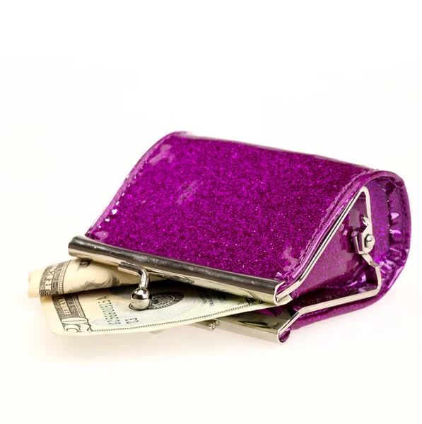 Una pequeña billetera con veinte dólares y —  Fotos de Stock