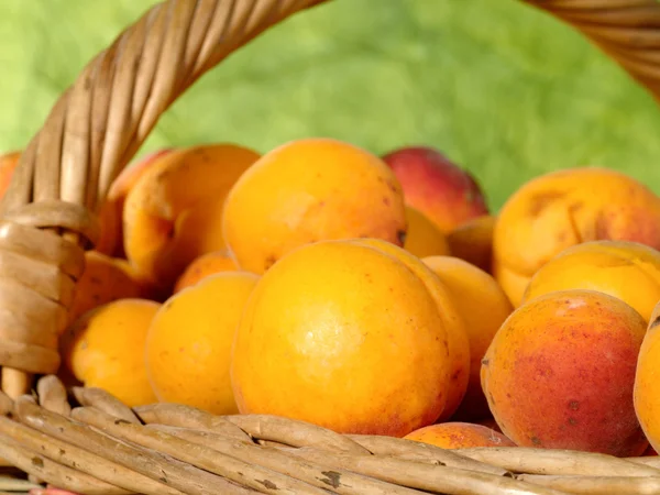 Čerstvé šťavnaté meruňky v koši — Stock fotografie