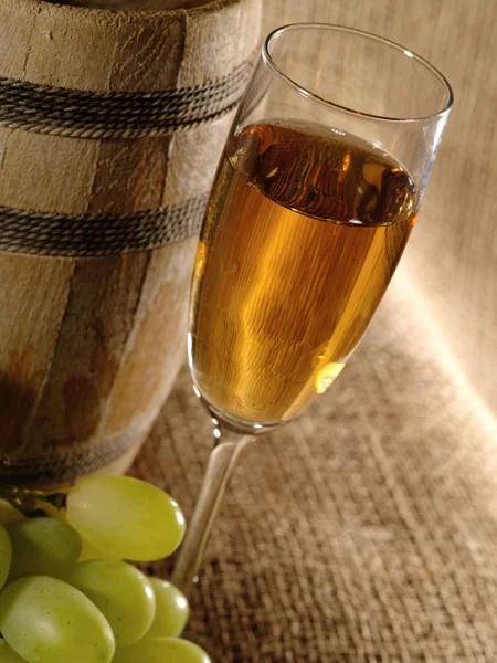 Vinho velho ainda-vida com uva e vinho — Fotografia de Stock