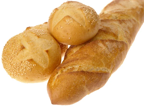 法国长棍面包在白色背景上 — 图库照片