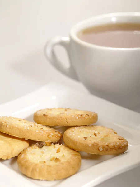 stock image Tea cup with cookies on the plate