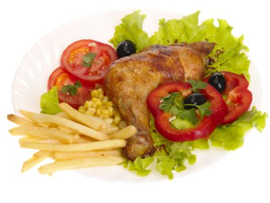 Grilled chicken leg with vegetables and clipart