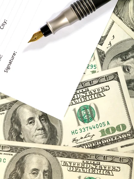 Money background under the contract form — Stock Photo, Image