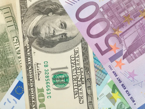 Contexto monetário de dólares e euro b — Fotografia de Stock