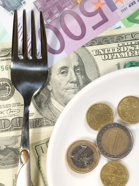 Фінансовий обід фону. доларів і E — стокове фото