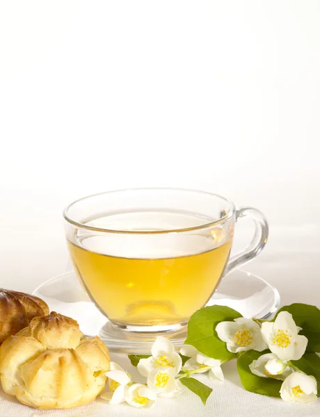 Breakfast still-life. green tea with coo — Stock Photo, Image