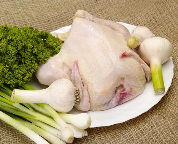 Hühnchen, zubereitet zum Kochen mit Gewürzen — Stockfoto