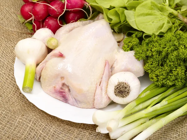 Kuře připravené na vaření s kořením — Stock fotografie
