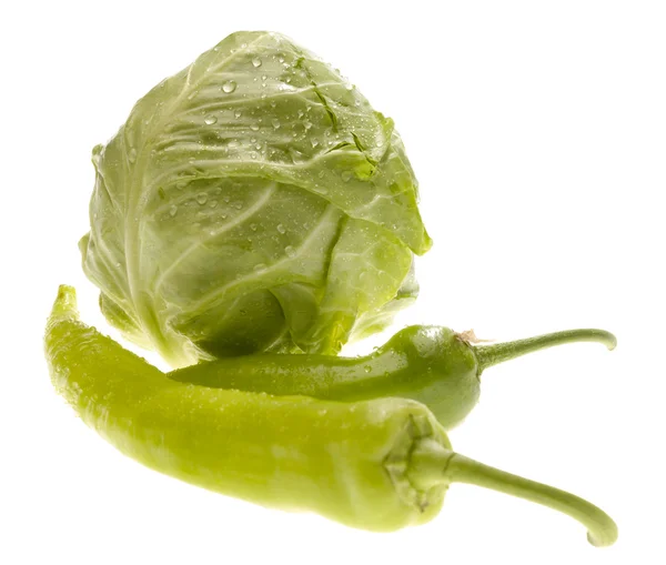 Fresh cabbage and pepper. isolated with — Stock Photo, Image