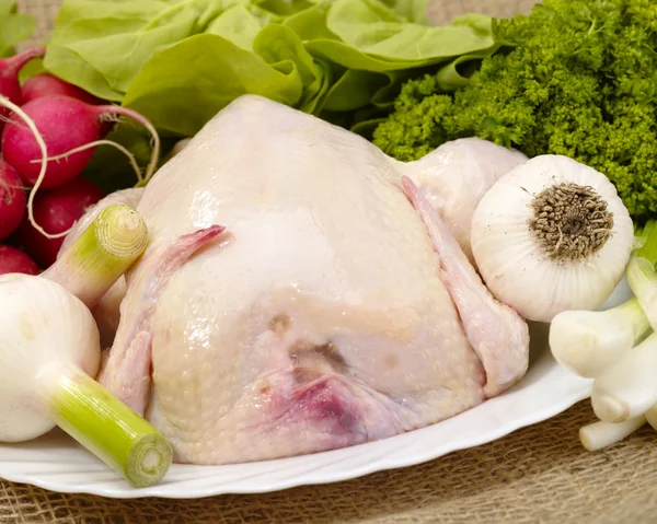 Kuře připravené na vaření s kořením — Stock fotografie