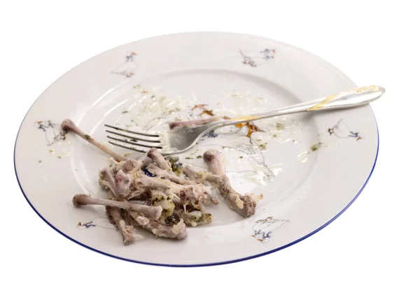 Just been eated. The plate with chicken — Stock Photo, Image