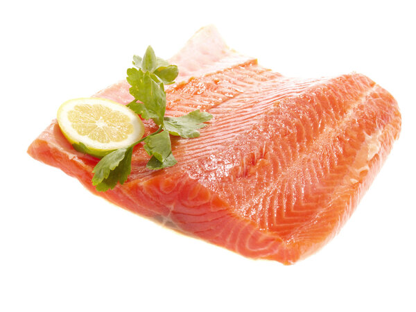Salmon steak. Isolated with clipping pat