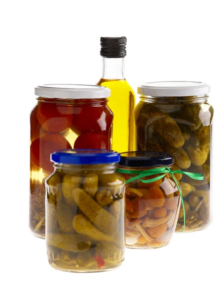 Home Preserves and oliva oil. Isolated o — Stock Photo, Image