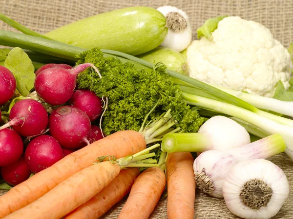 Świeży, smaczny warzywa na płótnie — Zdjęcie stockowe