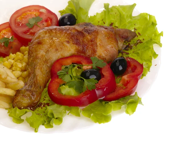 Grilled chicken leg with vegetables and — Stock Photo, Image