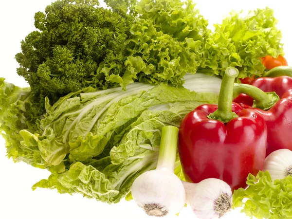 Fresh tasty vegetables on white backgrou — Stok fotoğraf