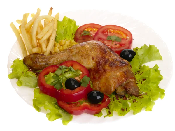 Gamba di pollo alla griglia con verdure e — Foto Stock