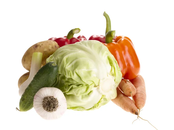 Fresh tasty vegetables on white backgrou — Stock Photo, Image