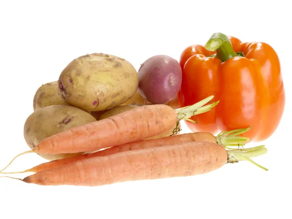 Verduras saborosas frescas em backgrou branco — Fotografia de Stock
