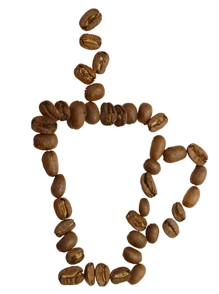 Tvar z kávových zrn na bílém pozadí — Stock fotografie