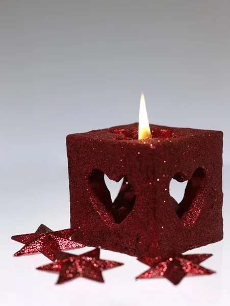 Burning candle with decoration — Stock Photo, Image