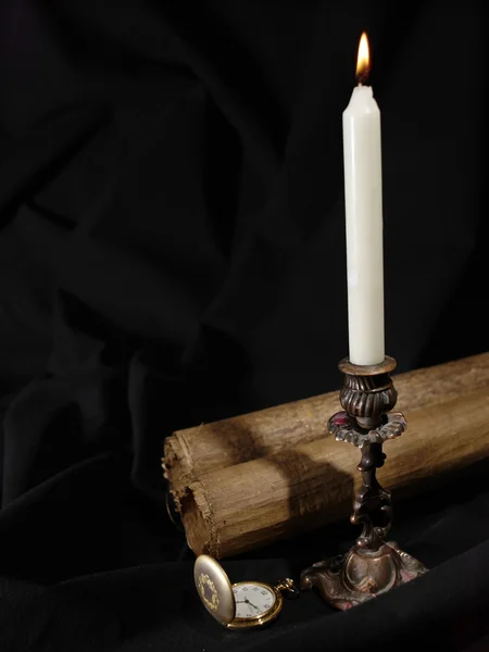 Still life with burning candle — Stock Photo, Image