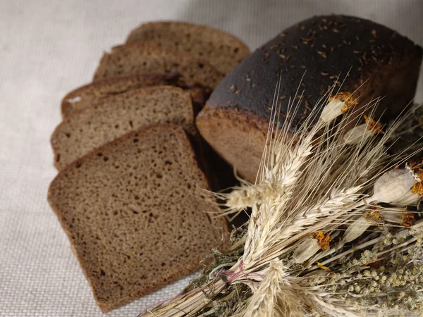Země Zátiší s čerstvým chlebem — Stock fotografie