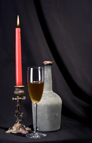 Weingut Stillleben mit Kerze — Stockfoto