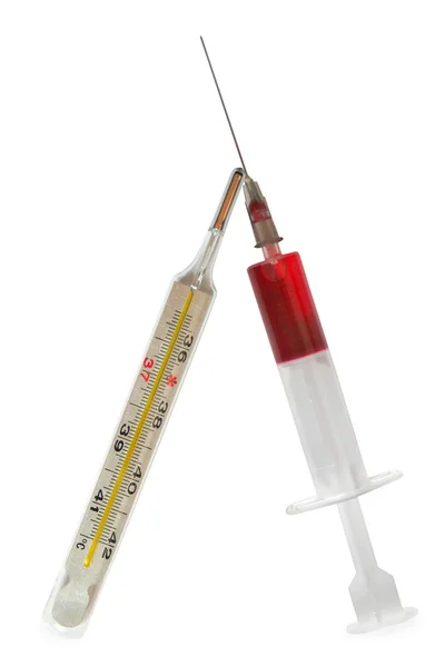 Thermometer and syringe — Stock Photo, Image