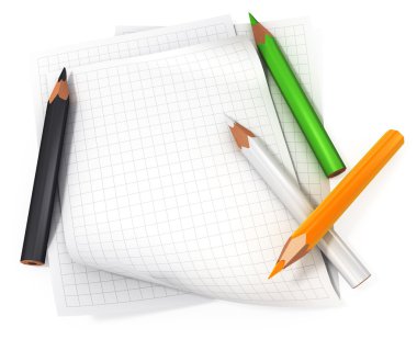 Blank paper with color pencils clipart