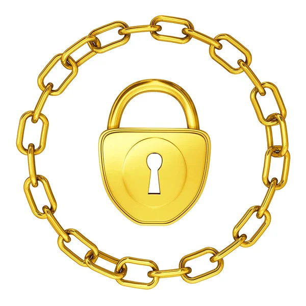 Gold lock with chain isolated security illustration — Stock Photo, Image