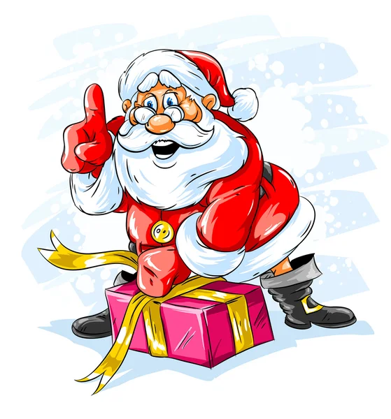 Vrolijke santa claus openen een kerst — Stockvector